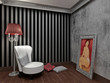 3d interior with armchair, lamp and painting