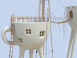 Surrealistic tea cups architecture forms