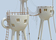 Surrealistic tea cups architecture forms