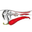 red pepper dropped into water with splash isolated on white
