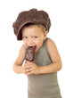 Little boy in cap with ice cream, isolated on white