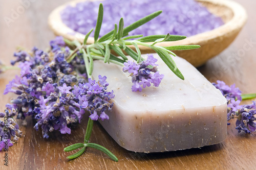 Photo: bar of natural soap, herbs and bath salt bar of natural soap, herbs and bath salt