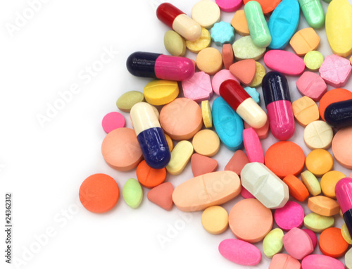 tablets and capsules. Colorful tablets and capsules