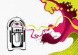 Designed stylized banner with jukebox.