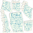Squared paper pieces with physical formulas