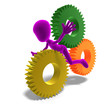 symbolic 3d male toon character is stucked between the gear. 3D symbolic 3d male toon character is stucked between the gear. 3D