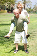Old lady enjoying piggyride