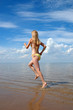 The young woman runs on water