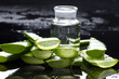 Spa still life with green leaf of aloe with lotion