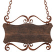 Old wooden sign on the chains. Old wooden sign on the chains.