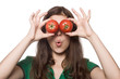 a girl with a ripe red tomato a girl with a ripe red tomato