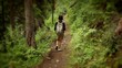 (1232) Woman Hiking Mountain Pine Forest Alone Summer