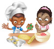 two children having fun in the kitchen
