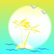 art illustration with palmtree and island