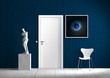 Innenraum mit blauer Wand rendering Innenraum mit blauer Wand rendering