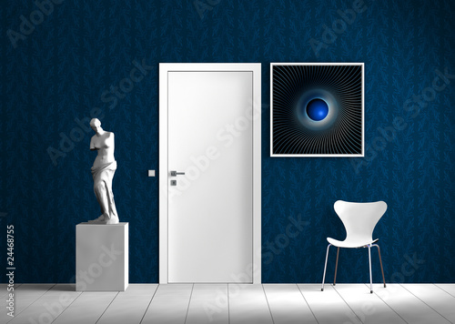 Foto: Innenraum mit blauer Wand rendering Innenraum mit blauer Wand rendering