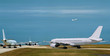 Haevy traffic of airplanes. Busy airport .