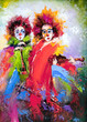 Two clowns with a violin and a pipe Two clowns with a violin and a pipe
