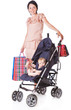 Young mother with baby in perambulator Young mother with baby in perambulator