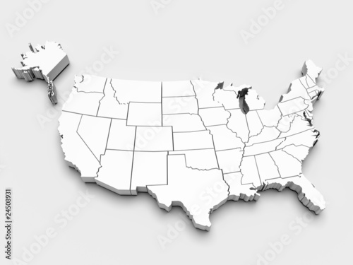 Illustration: Map of USA. 3d Map of USA. 3d