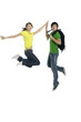 couple jumping - over a white background