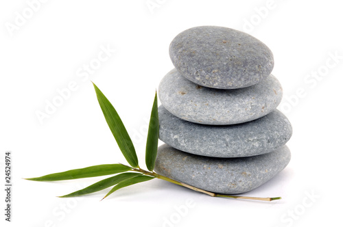 Photo: Spa still life-stacked stone and bamboo leaf Spa still life-stacked stone and bamboo leaf