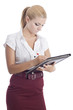 young beautiful woman signing a document