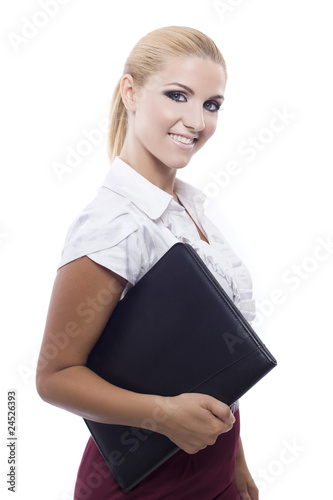 young beautiful woman holding a folder