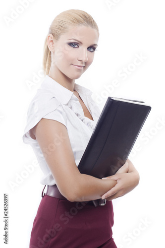 young beautiful woman holding a folder