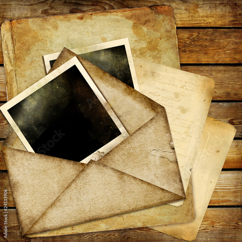 Illustration: retro background with frame and old letters retro background with frame and old letters