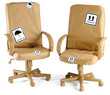 office chairs all wrapped up in brown paper for a move