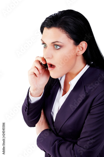 business woman phoning and shocked