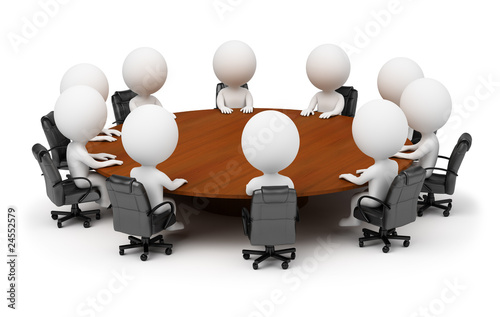 Illustration: 3d small people - session behind a round table 3d small people - session behind a round table