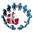 Circle of people around Denmark map flag illustration