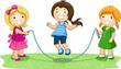 Children Playing Jumping Rope In The Park