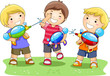 Children Playing With Water Gun In The Park