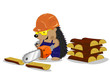 hedgehog in protective helmet works with a saw hedgehog in protective helmet works with a saw
