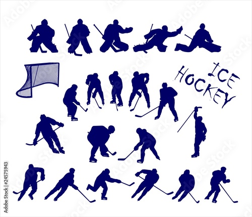 Vector: Vector silhouettes of ice hockey players and goalkeepers Vector silhouettes of ice hockey players and goalkeepers