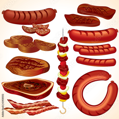 Vector: Set of detailed bbq vector meat Set of detailed bbq vector meat