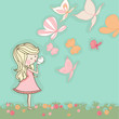 girl blowing butterflies