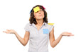 Confused pretty girl with many stickers Confused pretty girl with many stickers
