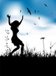 Young woman dancing on summer meadow Young woman dancing on summer meadow