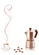 a coffee maker and a cup