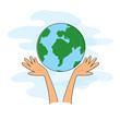 Hands holding the world