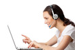 Support phone operator in headset at workplace, isolated Support phone operator in headset at workplace, isolated