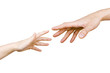 child's hand reaches for the men's hand