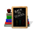 Back to school blackboard, books and apple Back to school blackboard, books and apple