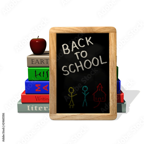 Back to school blackboard, books and apple