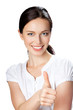 Businesswoman with thumbs up gesture, isolated on white