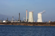 power plant view and small lake